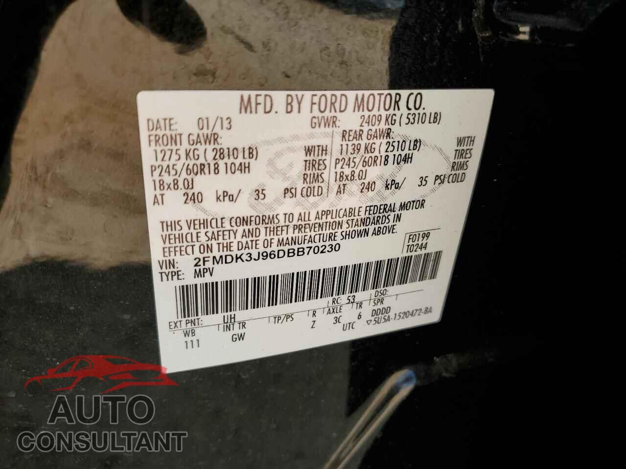 FORD EDGE 2013 - 2FMDK3J96DBB70230