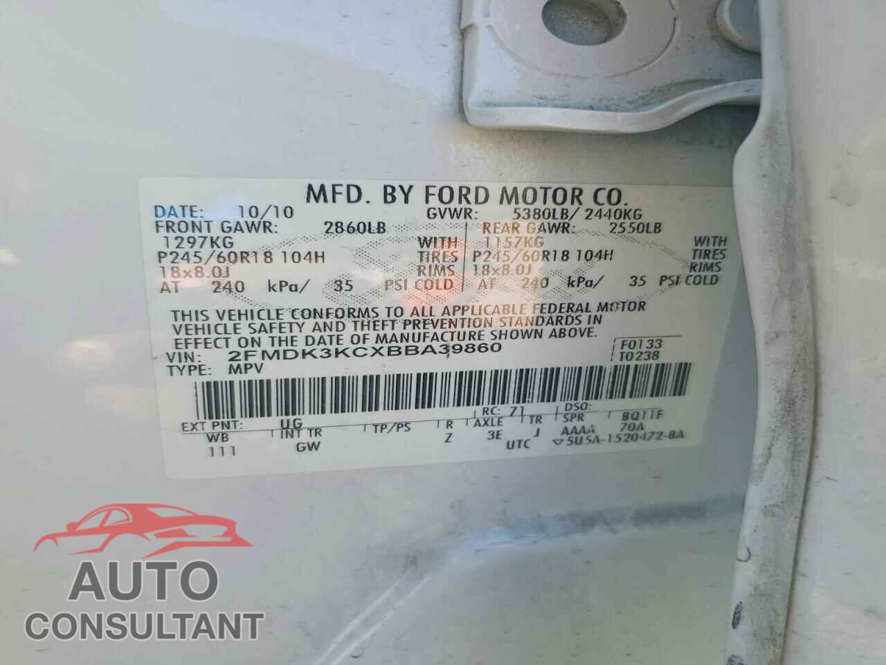 FORD EDGE 2011 - 2FMDK3KCXBBA39860