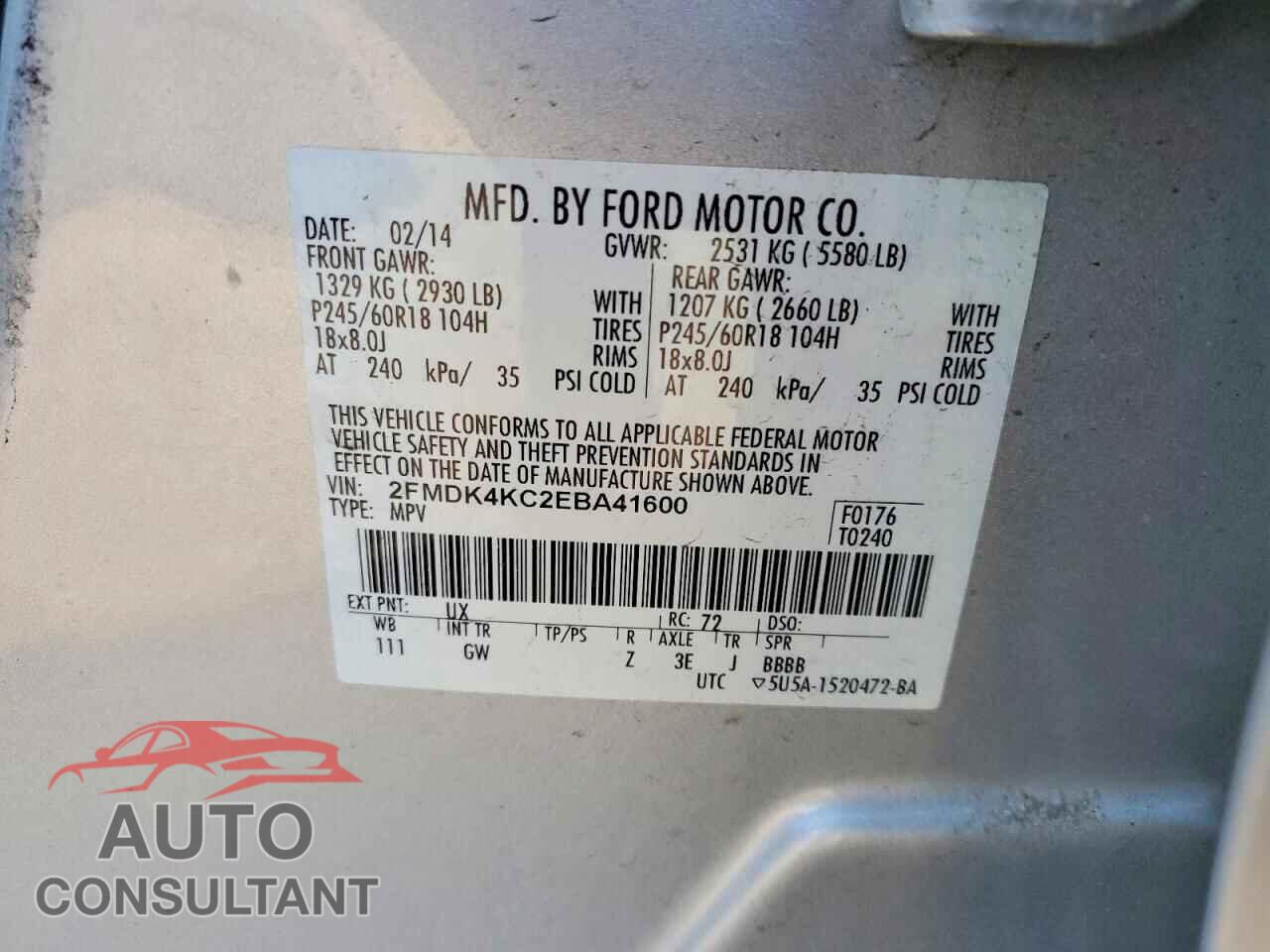 FORD EDGE 2014 - 2FMDK4KC2EBA41600