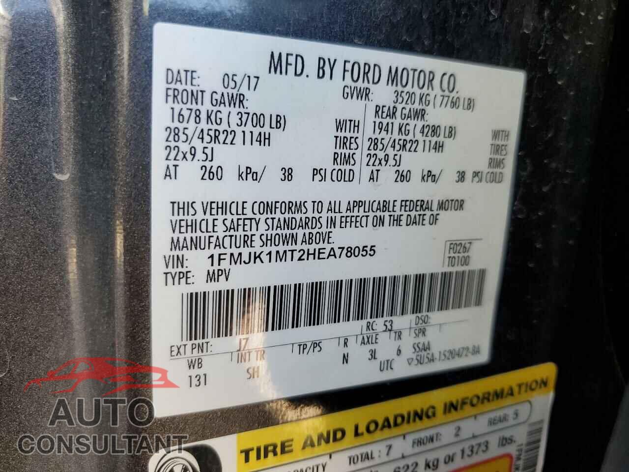 FORD EXPEDITION 2017 - 1FMJK1MT2HEA78055
