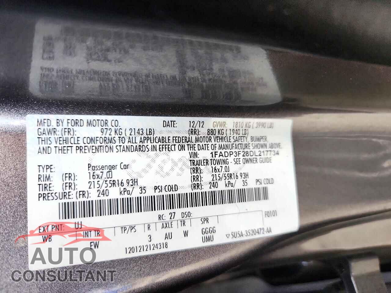 FORD FOCUS 2013 - 1FADP3F28DL217734