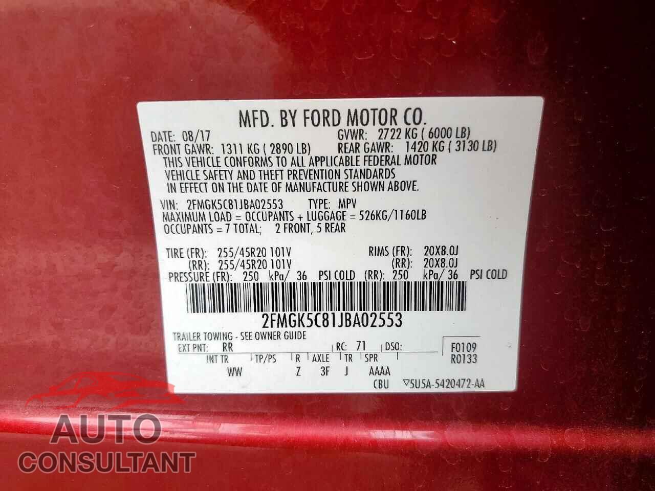 FORD FLEX 2018 - 2FMGK5C81JBA02553