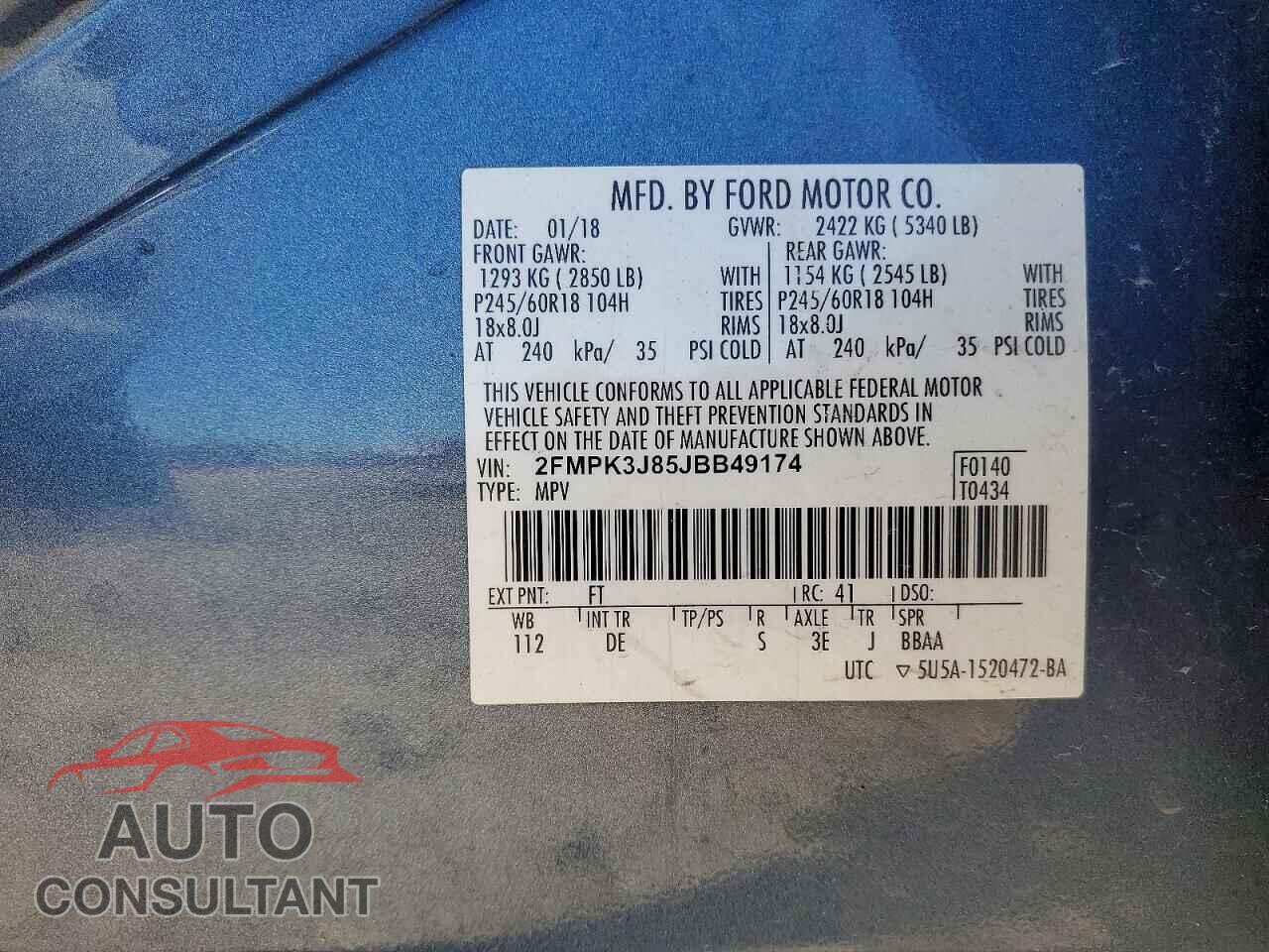 FORD EDGE 2018 - 2FMPK3J85JBB49174