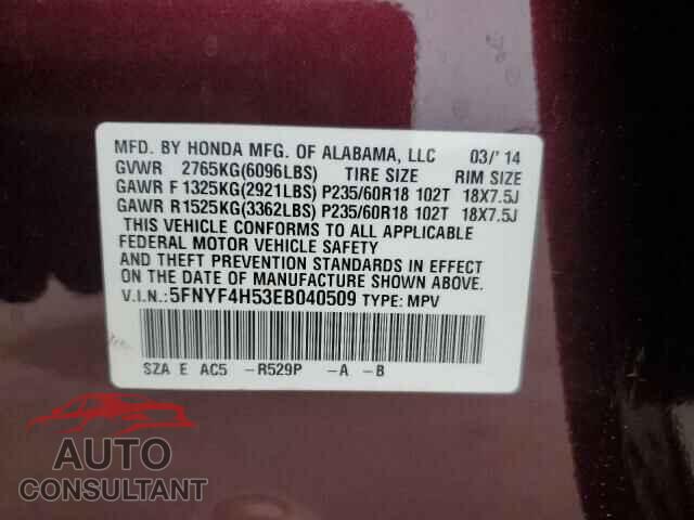 HONDA PILOT 2014 - 5FNYF4H53EB040509