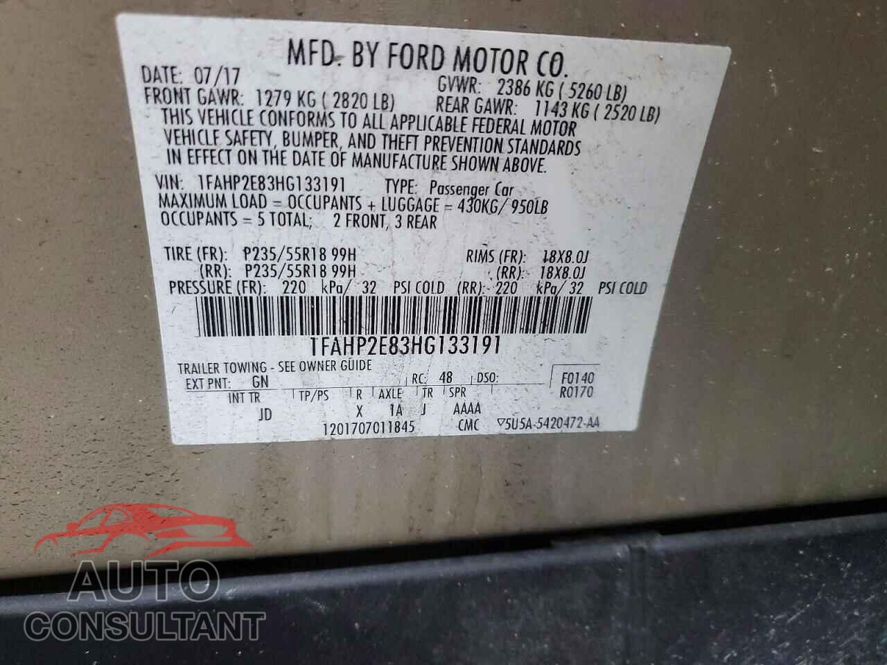 FORD TAURUS 2017 - 1FAHP2E83HG133191