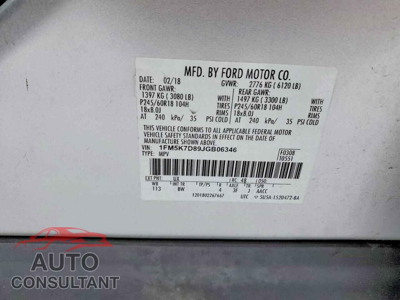 FORD EXPLORER 2018 - 1FM5K7D89JGB06346