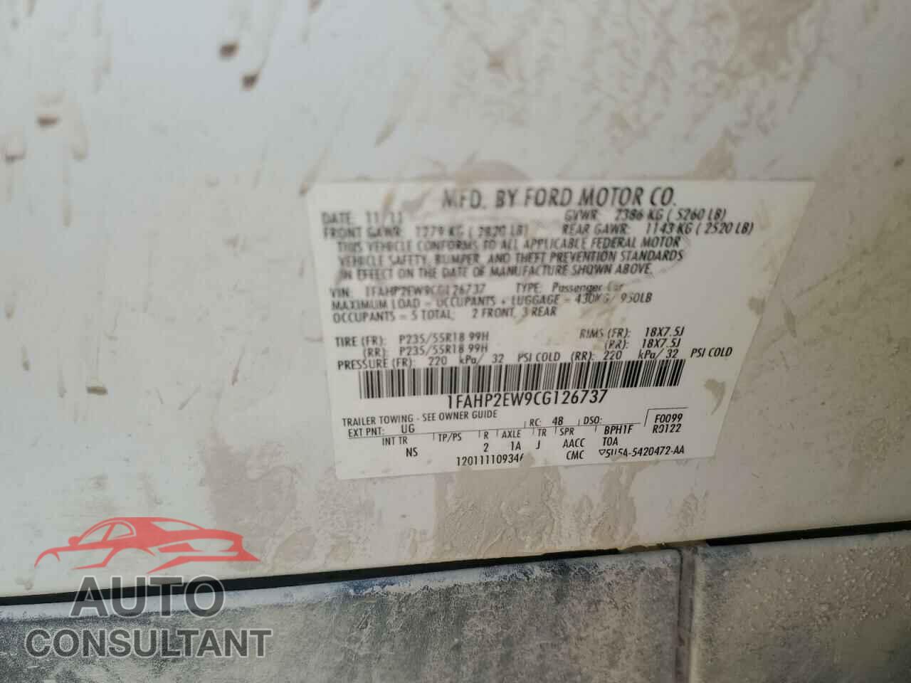 FORD TAURUS 2012 - 1FAHP2EW9CG126737