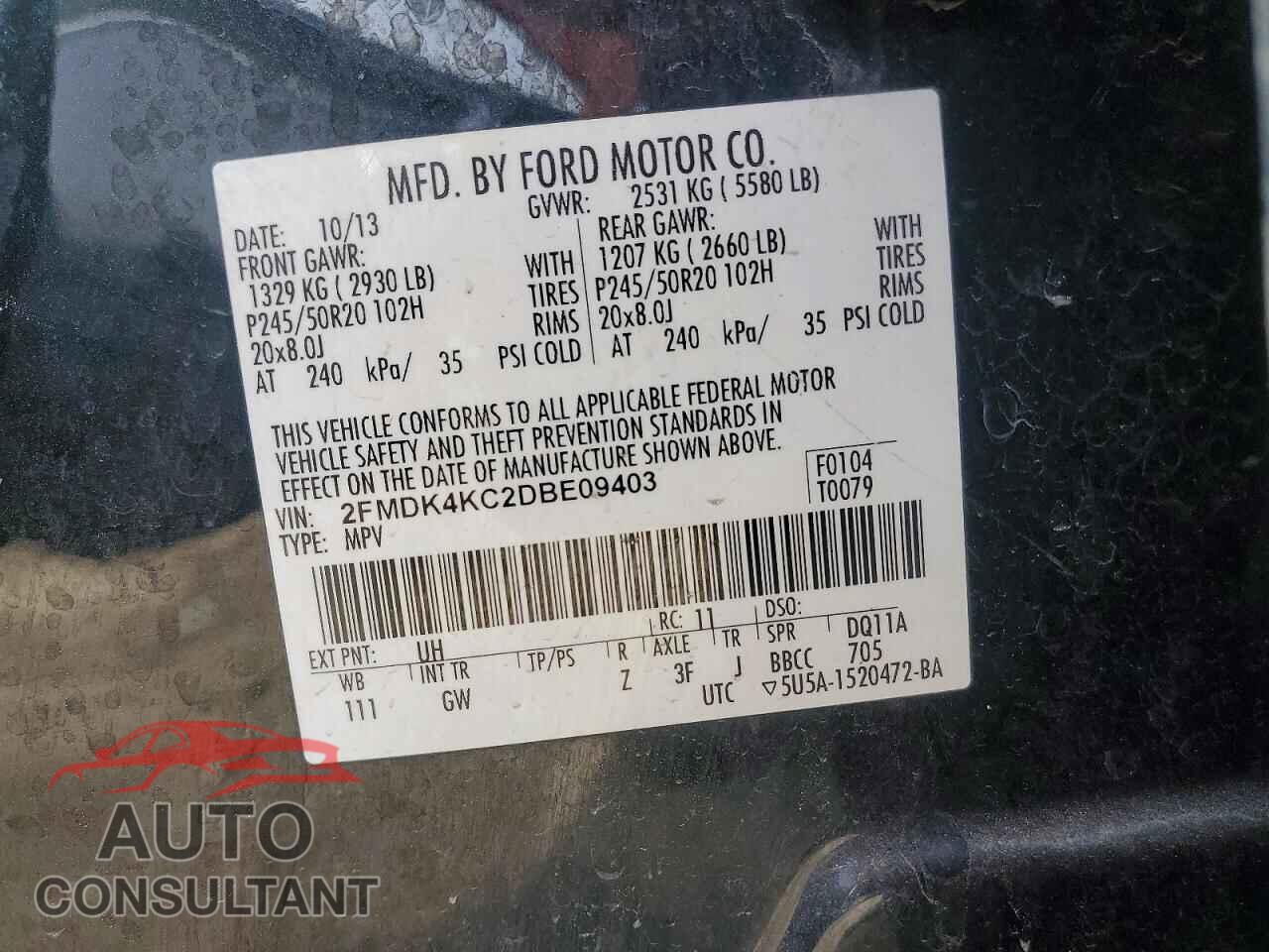 FORD EDGE 2013 - 2FMDK4KC2DBE09403