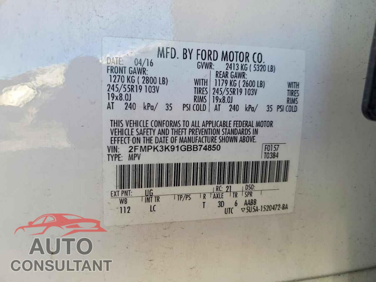 FORD EDGE 2016 - 2FMPK3K91GBB74850