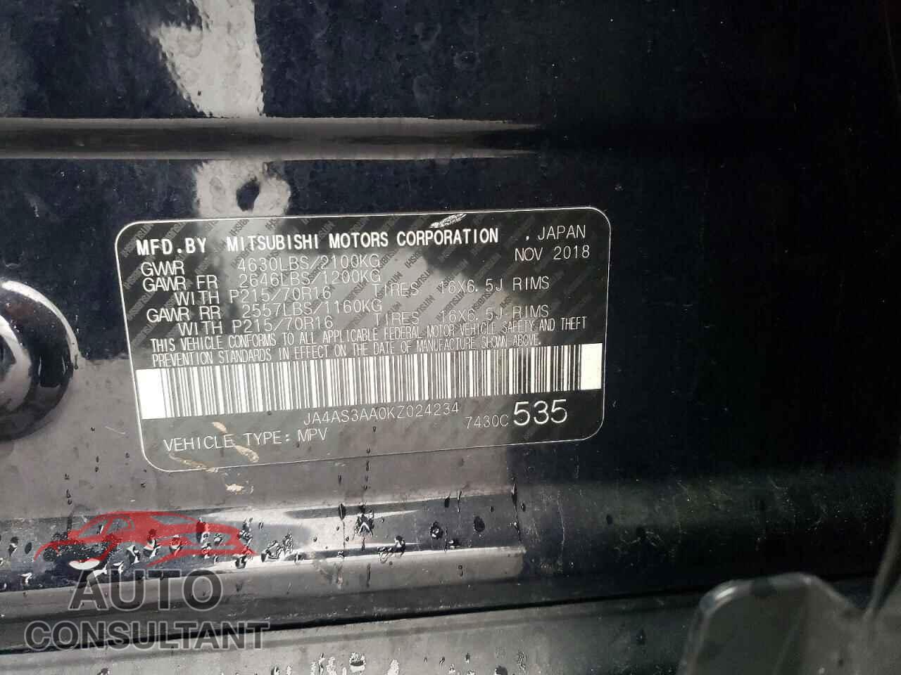 MITSUBISHI ECLIPSE 2019 - JA4AS3AA0KZ024234