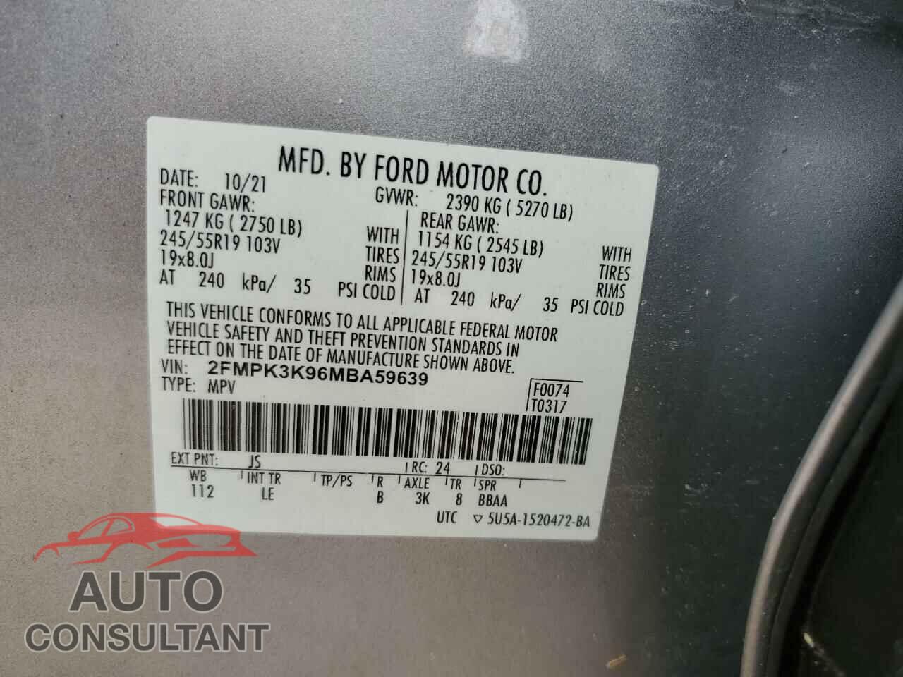 FORD EDGE 2021 - 2FMPK3K96MBA59639