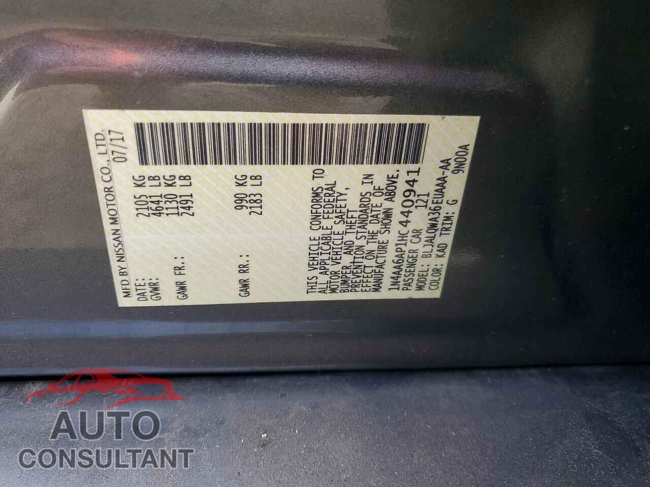 NISSAN MAXIMA 2017 - 1N4AA6AP1HC440941