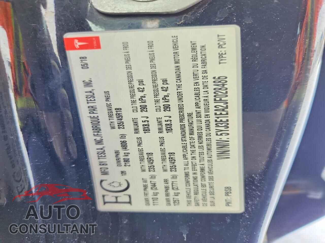 TESLA MODEL 3 2018 - 5YJ3E1EA2JF028486