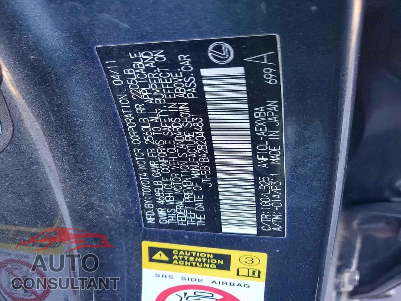 LEXUS HS 2011 - JTHBB1BA2B2044831
