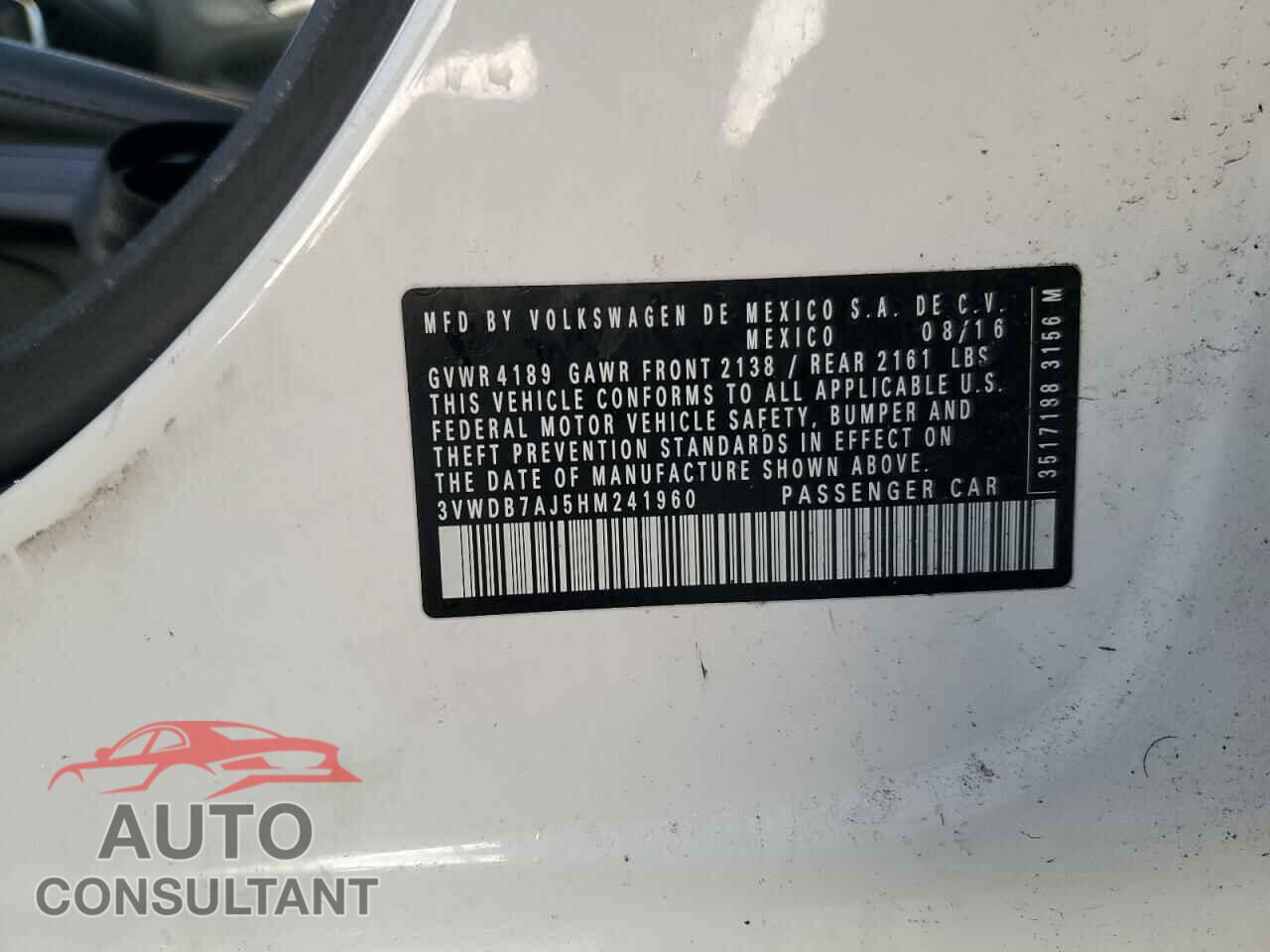 VOLKSWAGEN JETTA 2017 - 3VWDB7AJ5HM241960