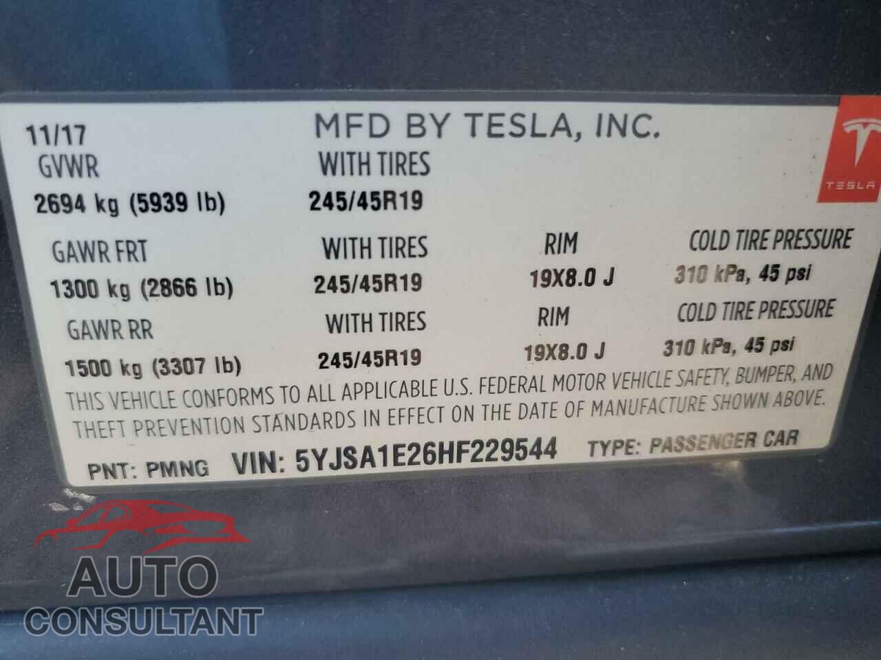 TESLA MODEL S 2017 - 5YJSA1E26HF229544