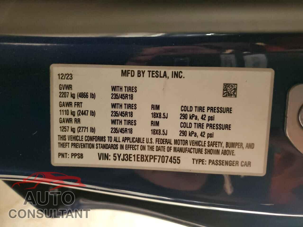 TESLA MODEL 3 2023 - 5YJ3E1EBXPF707455