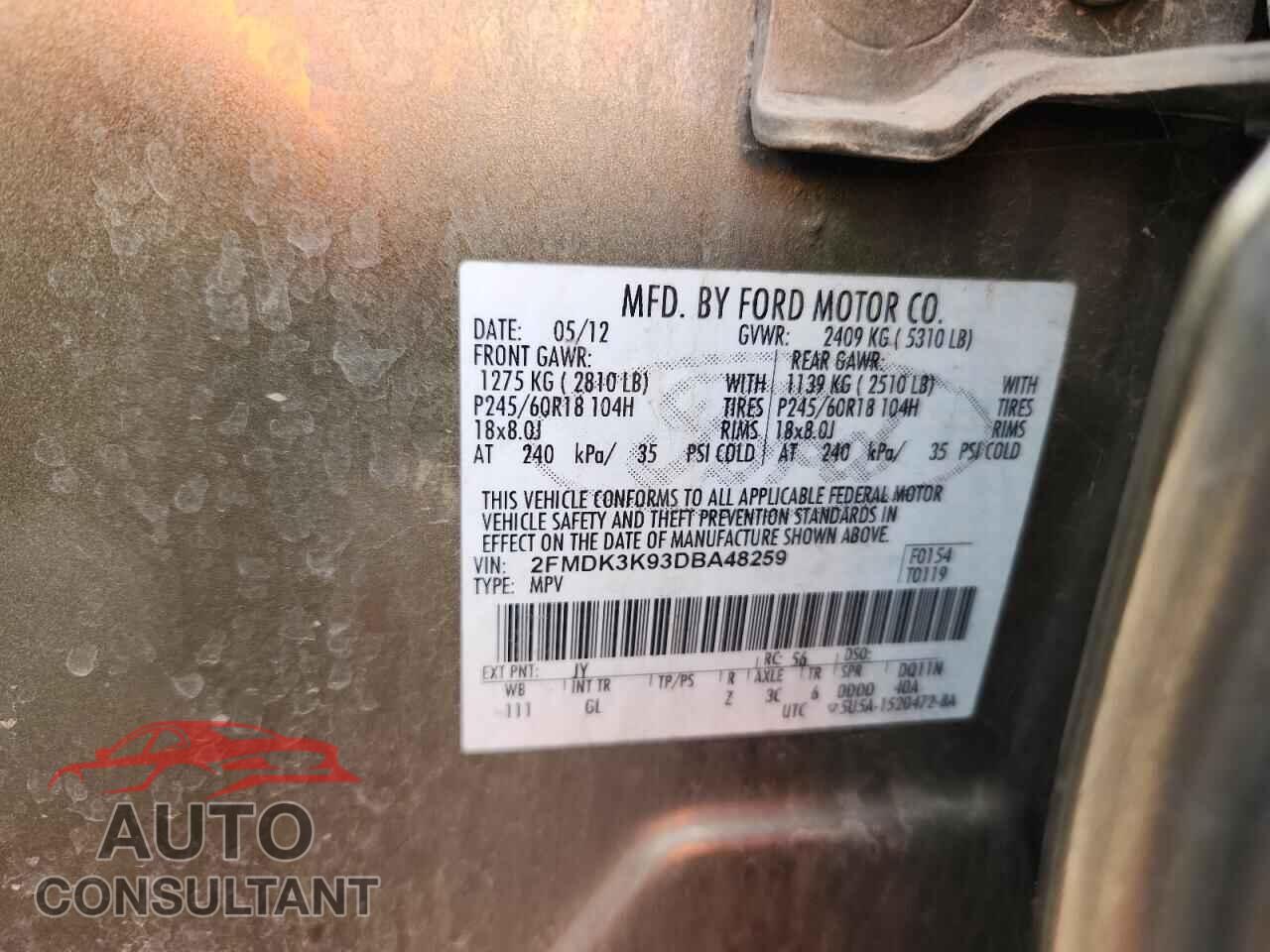 FORD EDGE 2013 - 2FMDK3K93DBA48259