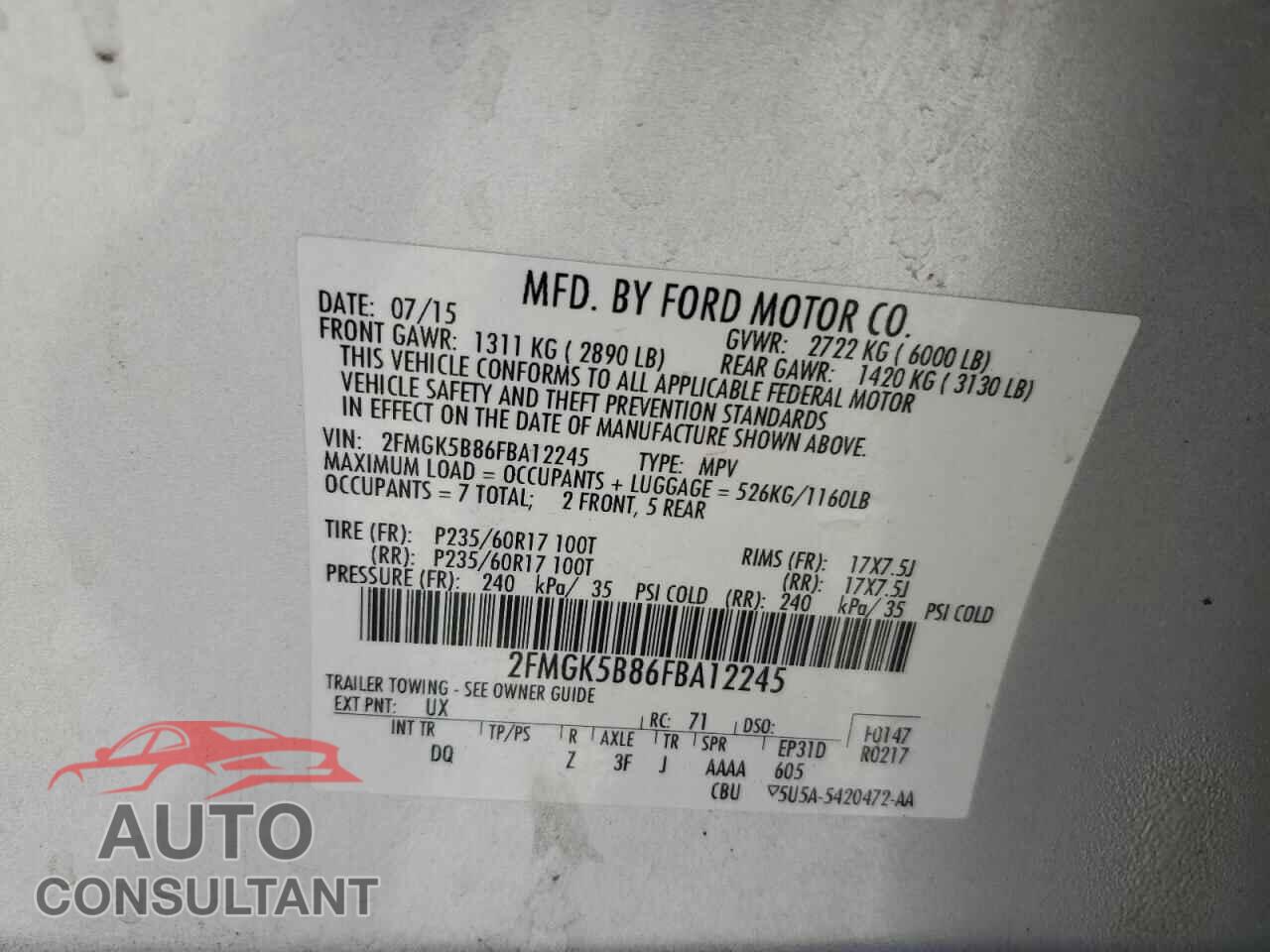 FORD FLEX 2015 - 2FMGK5B86FBA12245