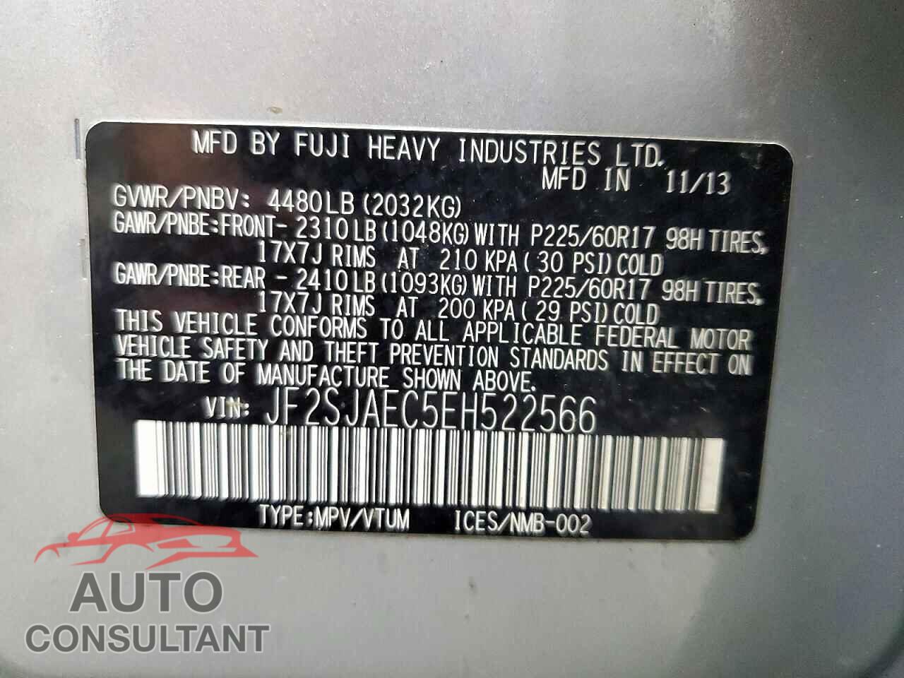 SUBARU FORESTER 2014 - JF2SJAEC5EH522566