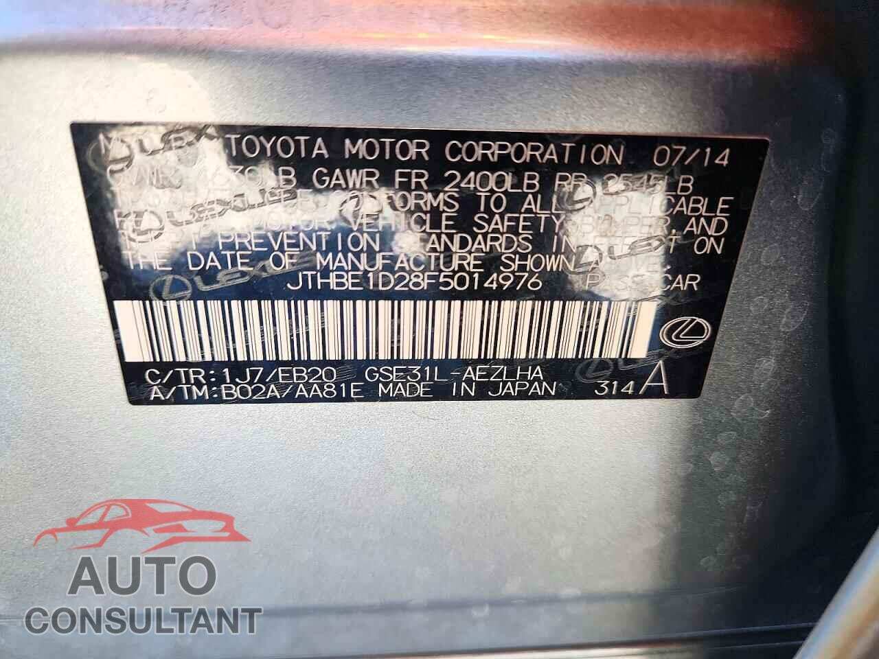 LEXUS IS 2015 - JTHBE1D28F5014976
