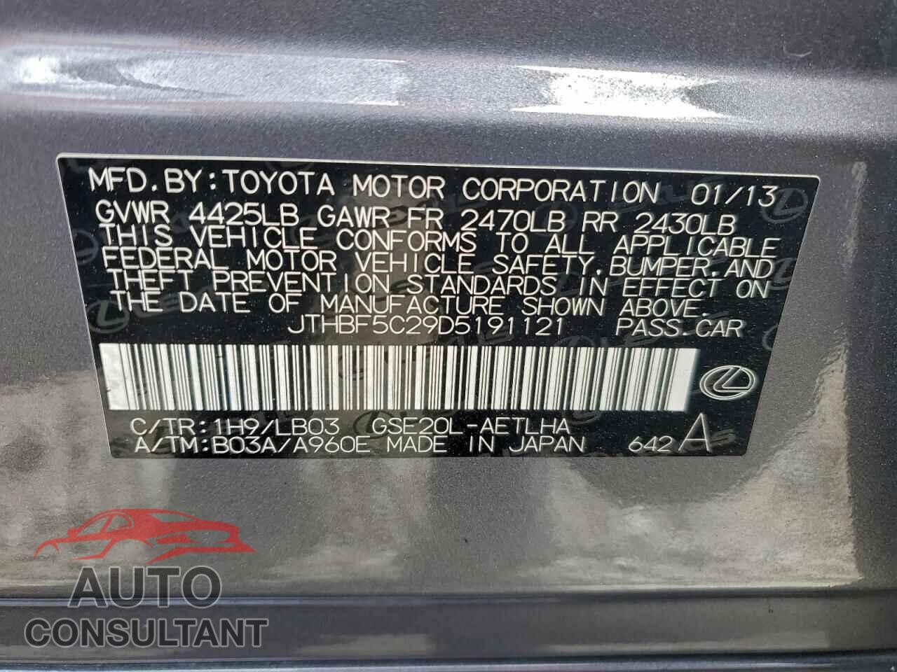 LEXUS IS 2013 - JTHBF5C29D5191121