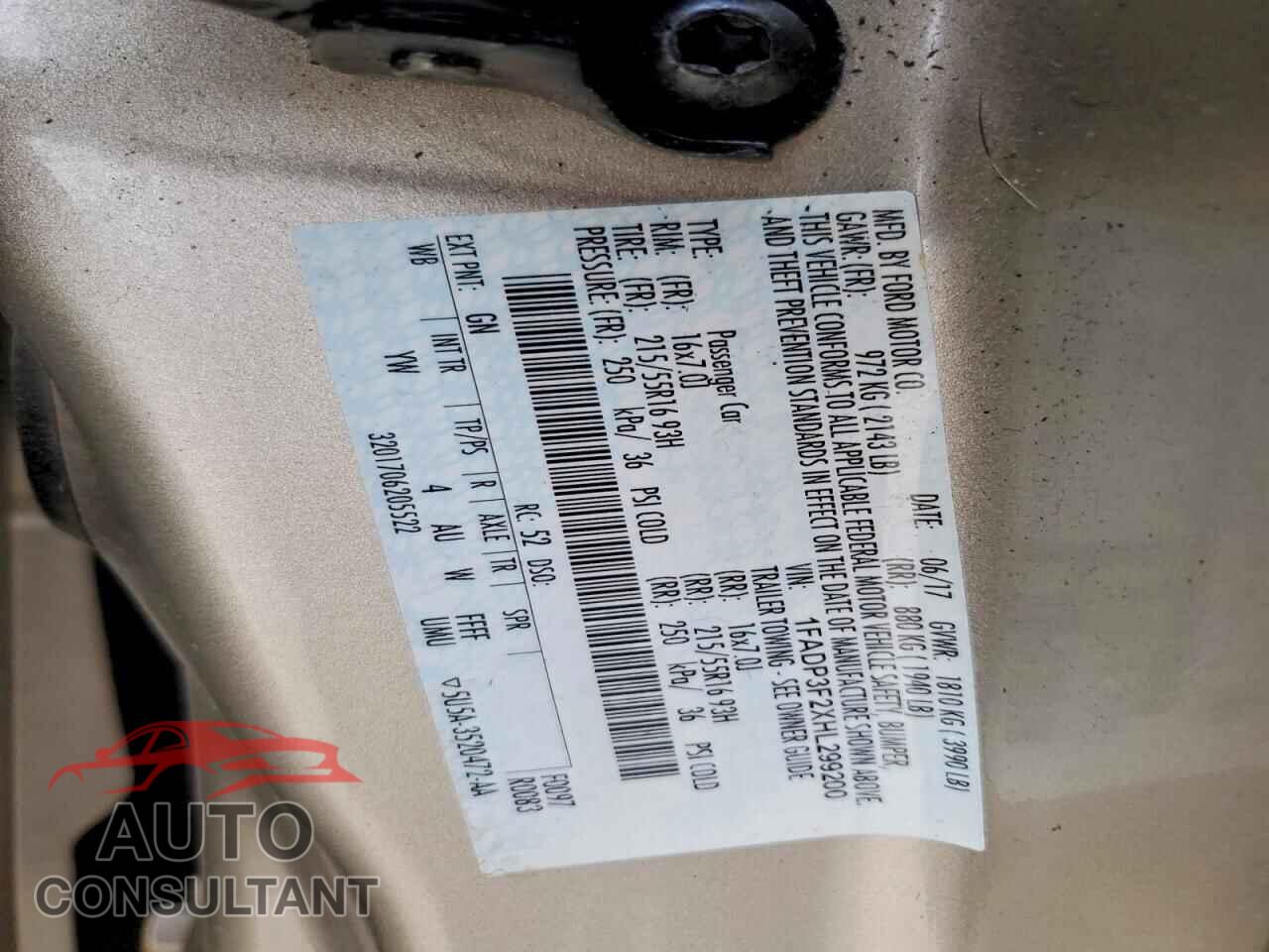 FORD FOCUS 2017 - 1FADP3F2XHL299200