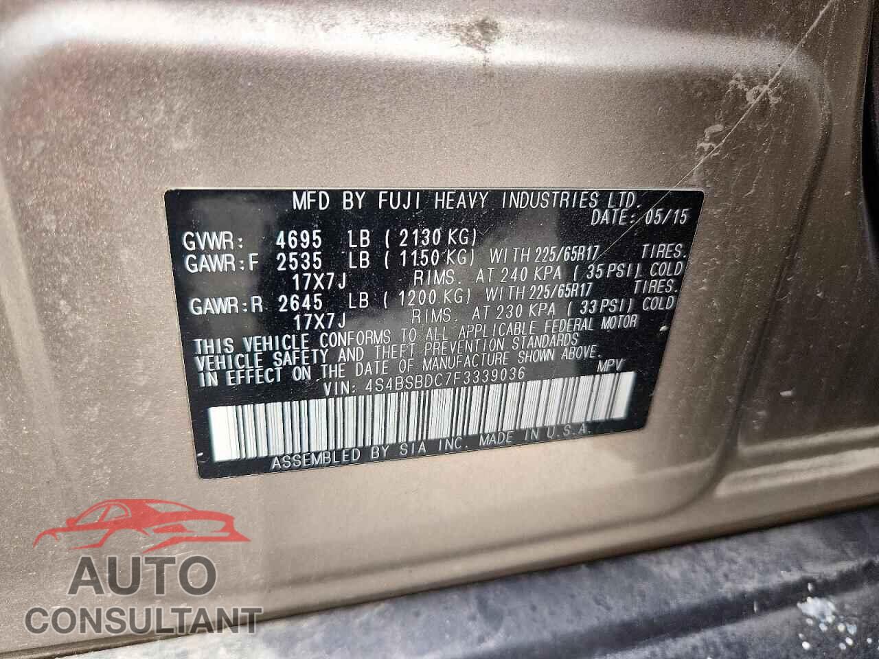 SUBARU OUTBACK 2015 - 4S4BSBDC7F3339036