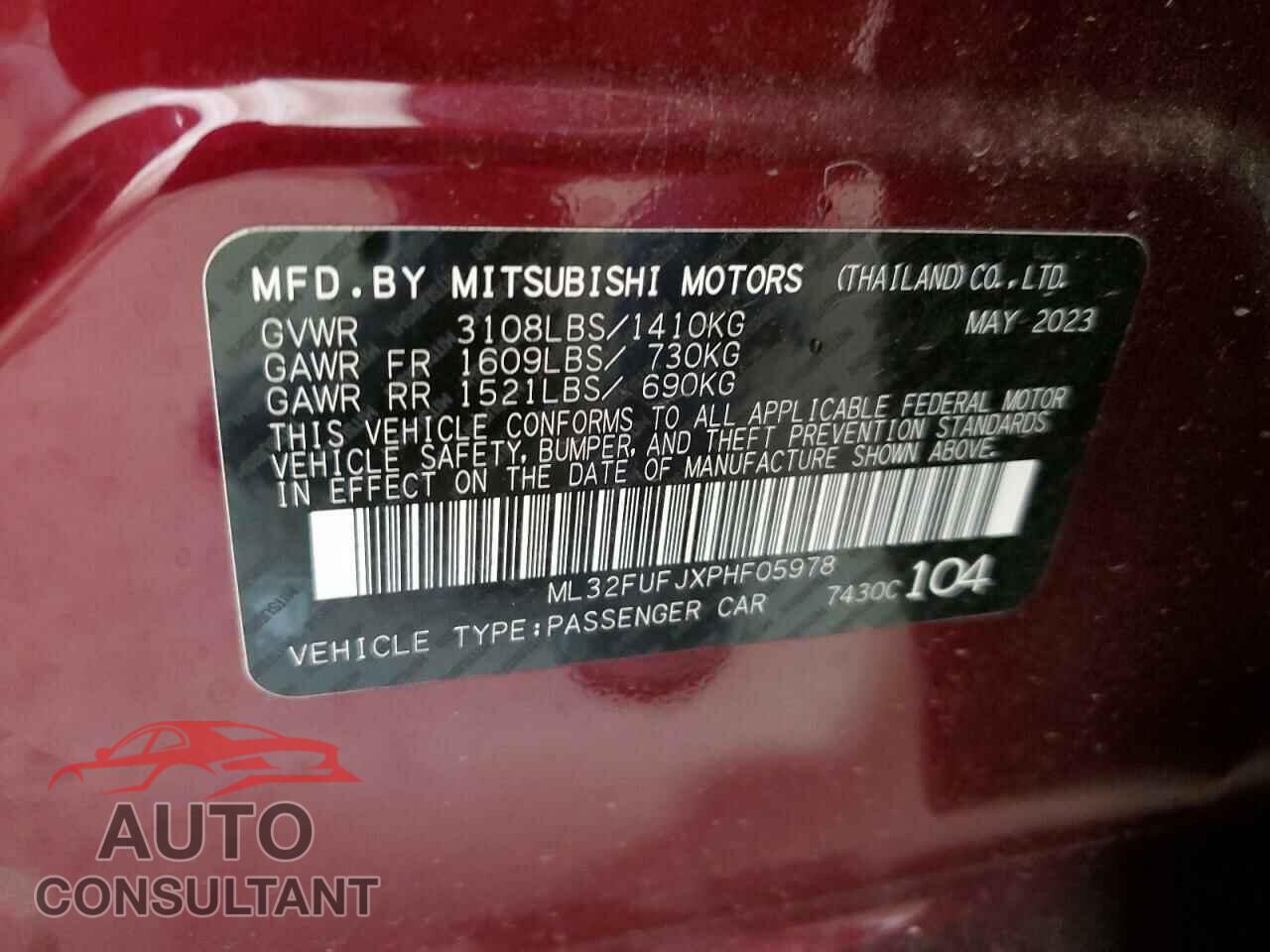 MITSUBISHI MIRAGE 2023 - ML32FUFJXPHF05978