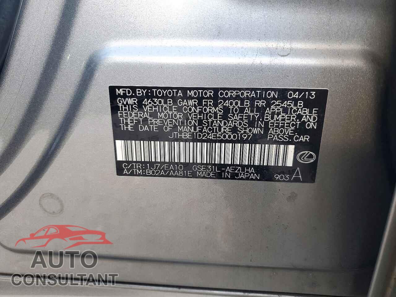 LEXUS IS 2014 - JTHBE1D24E5000197