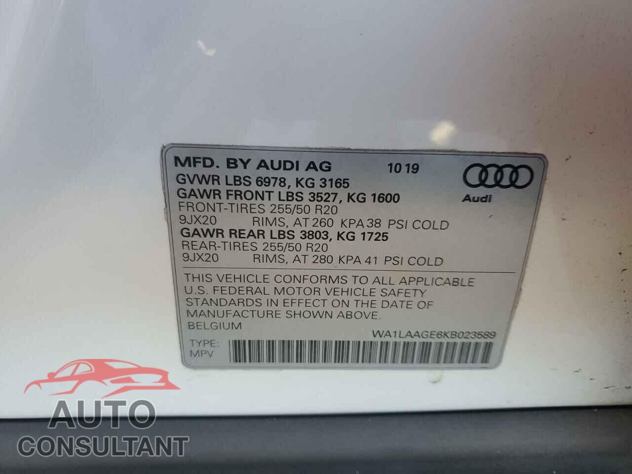 AUDI E-TRON 2019 - WA1LAAGE6KB023589