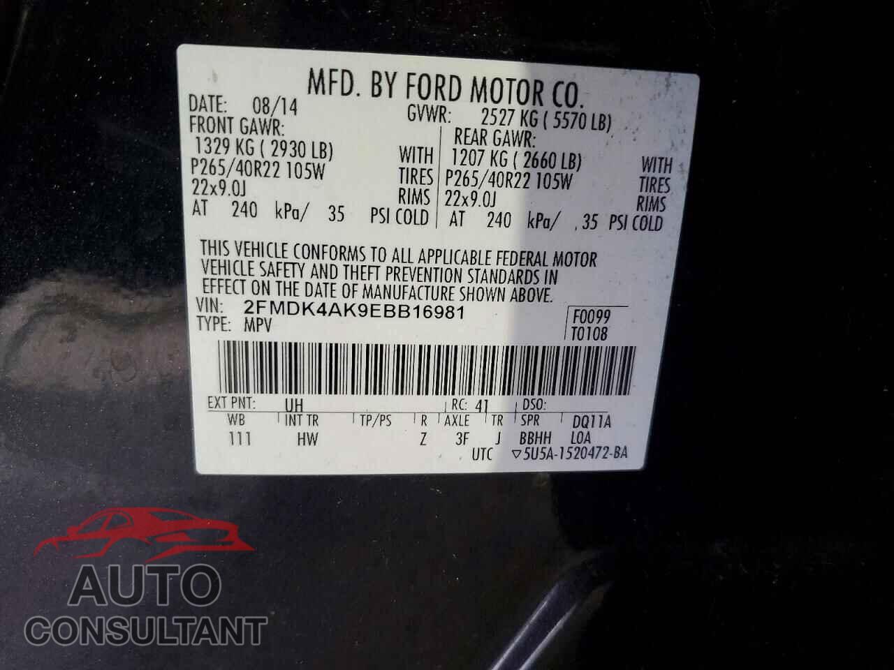 FORD EDGE 2014 - 2FMDK4AK9EBB16981