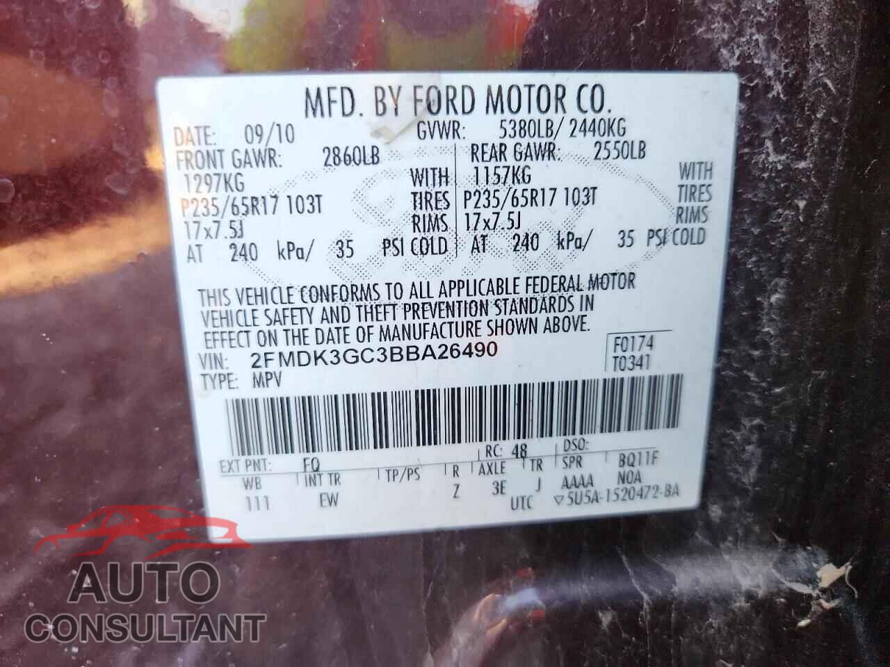 FORD EDGE 2011 - 2FMDK3GC3BBA26490