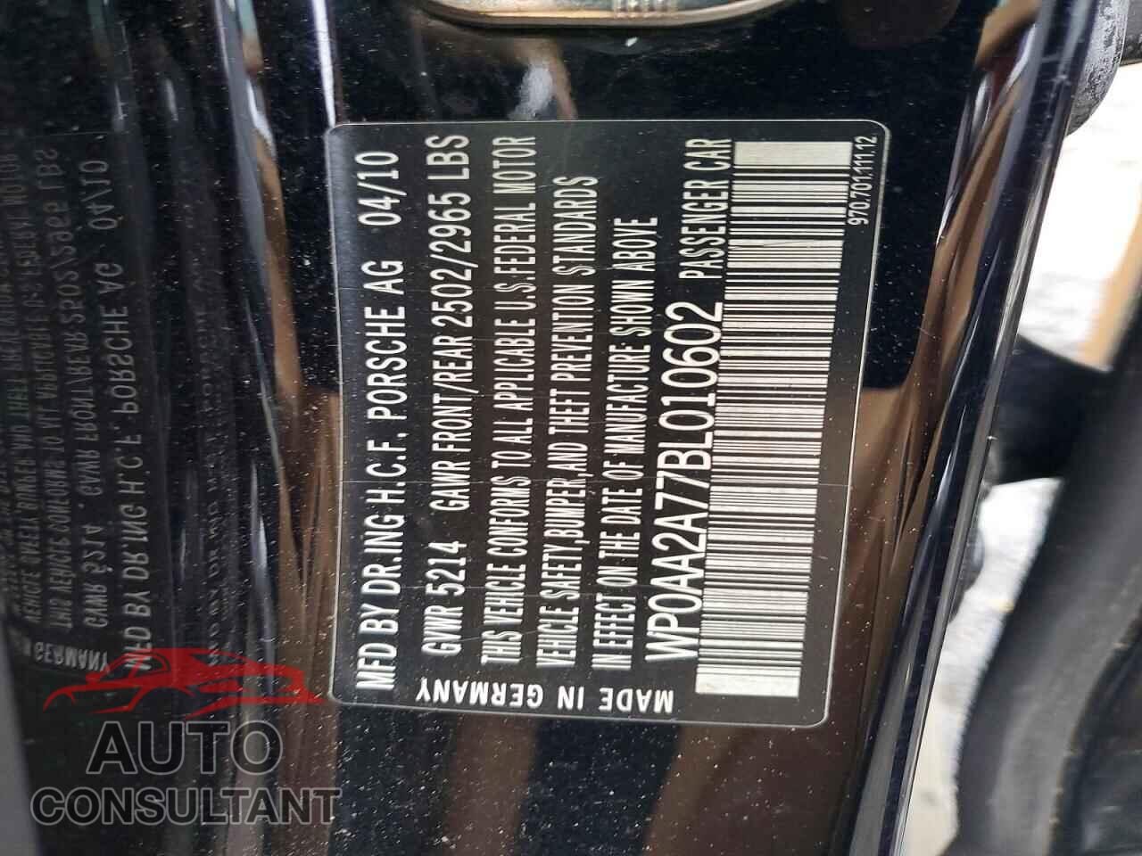 PORSCHE PANAMERA 2011 - WP0AA2A77BL010602