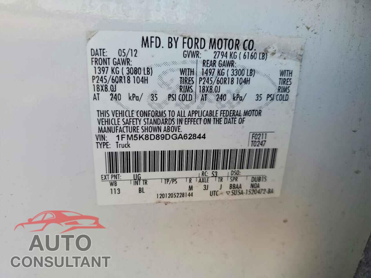 FORD EXPLORER 2013 - 1FM5K8D89DGA62844