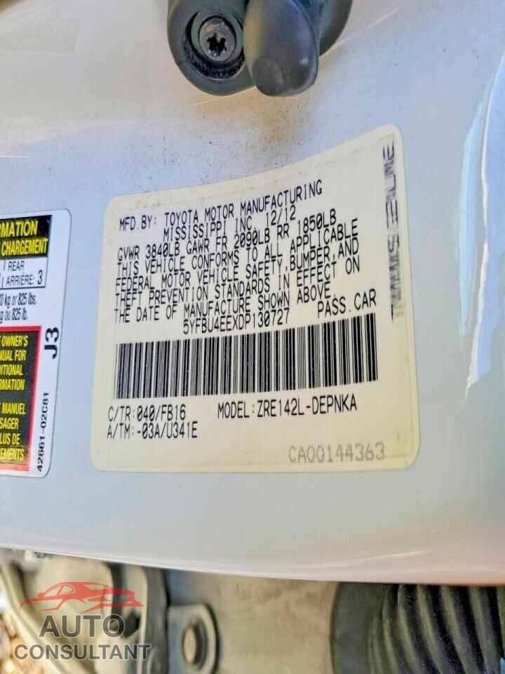TOYOTA COROLLA 2013 - 5YFBU4EEXDP130727