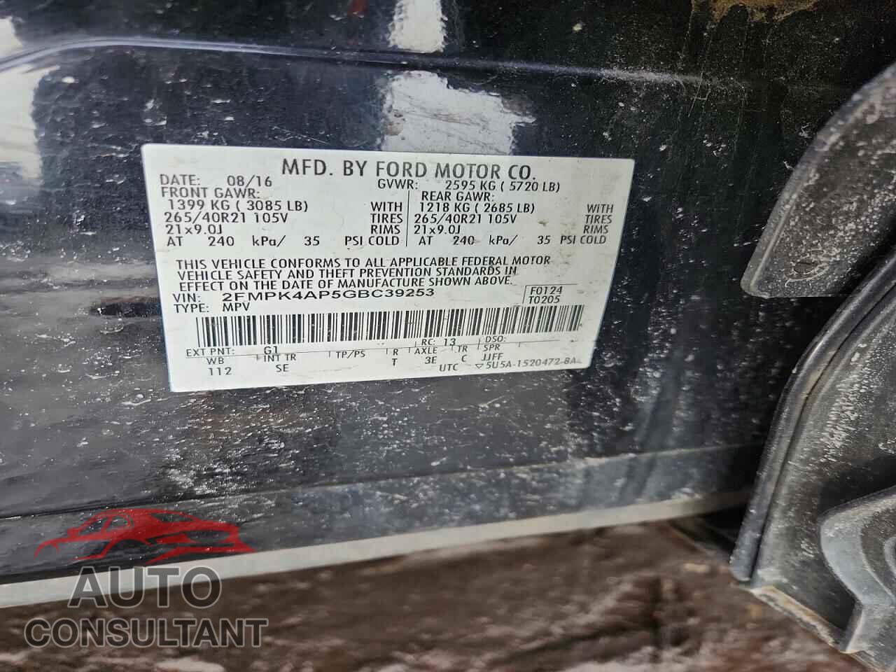 FORD EDGE 2016 - 2FMPK4AP5GBC39253