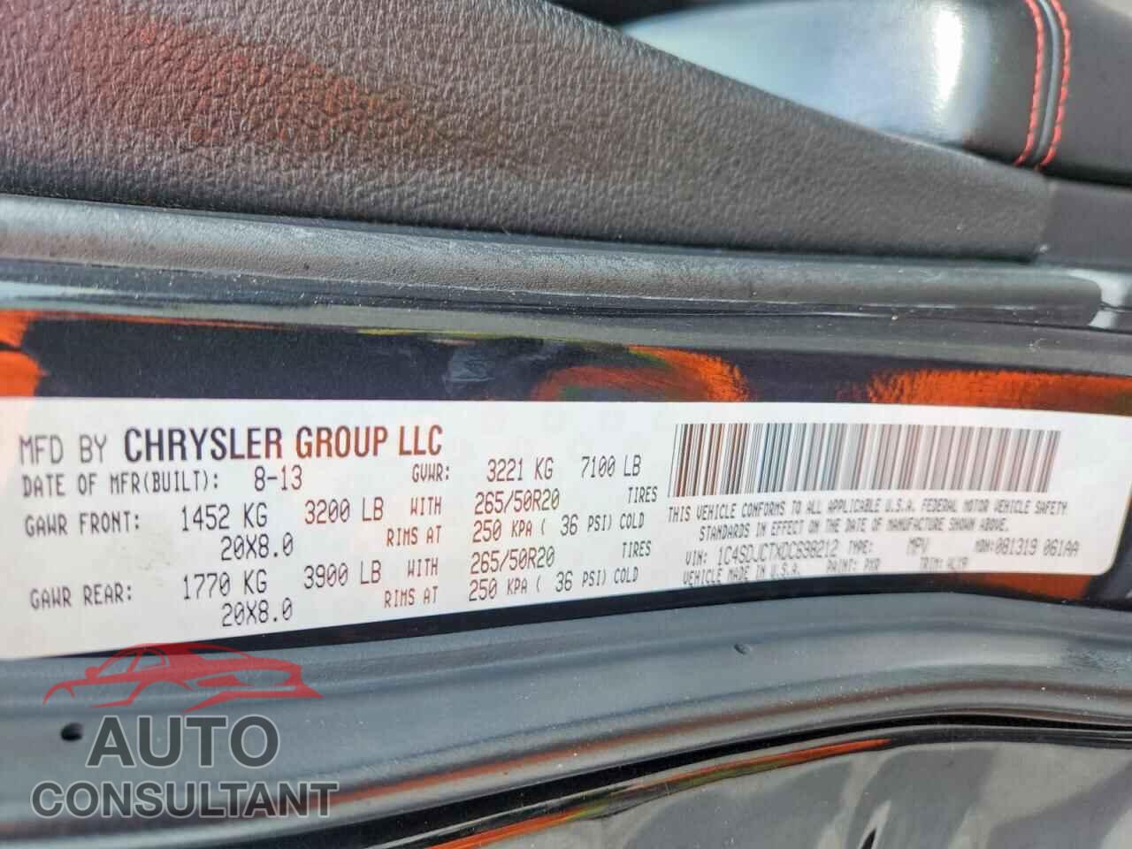 DODGE DURANGO 2013 - 1C4SDJCTXDC698212