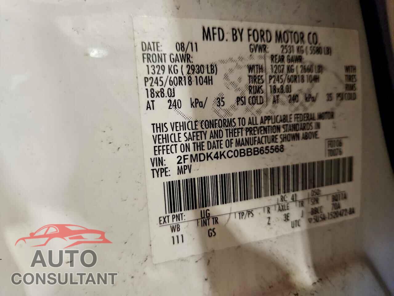 FORD EDGE 2011 - 2FMDK4KC0BBB65568