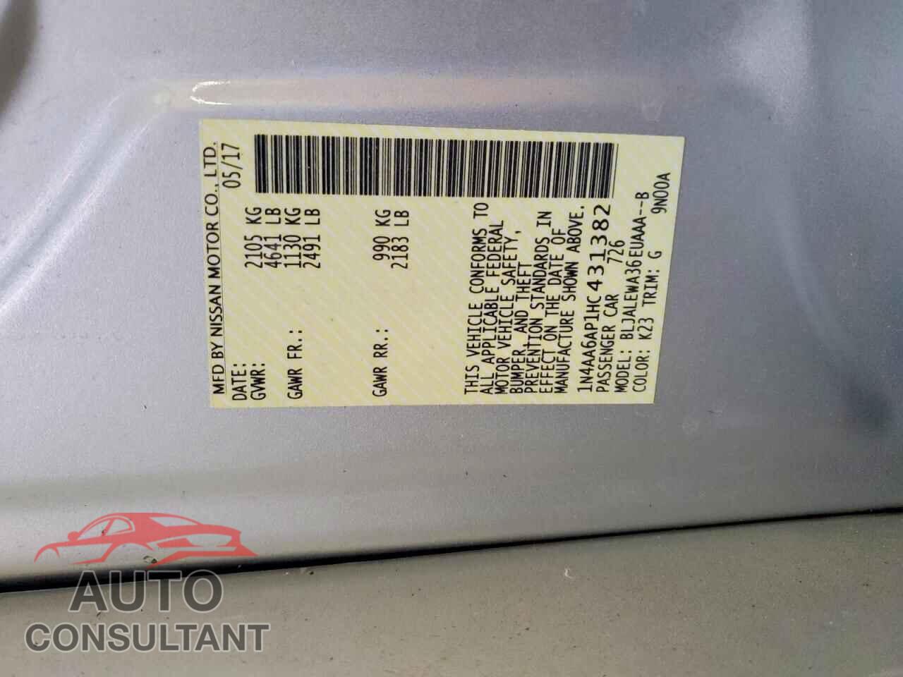 NISSAN MAXIMA 2017 - 1N4AA6AP1HC431382