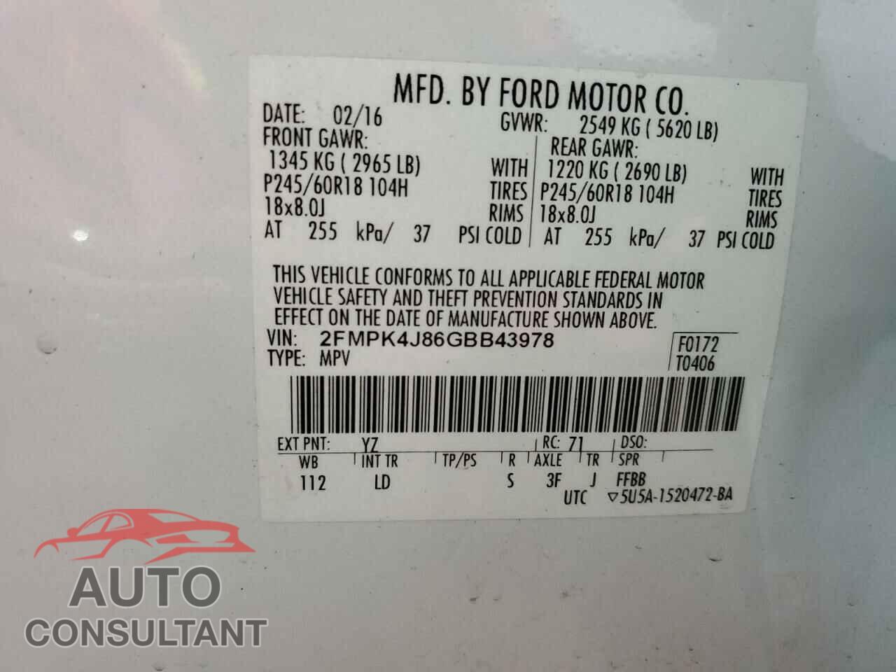 FORD EDGE 2016 - 2FMPK4J86GBB43978