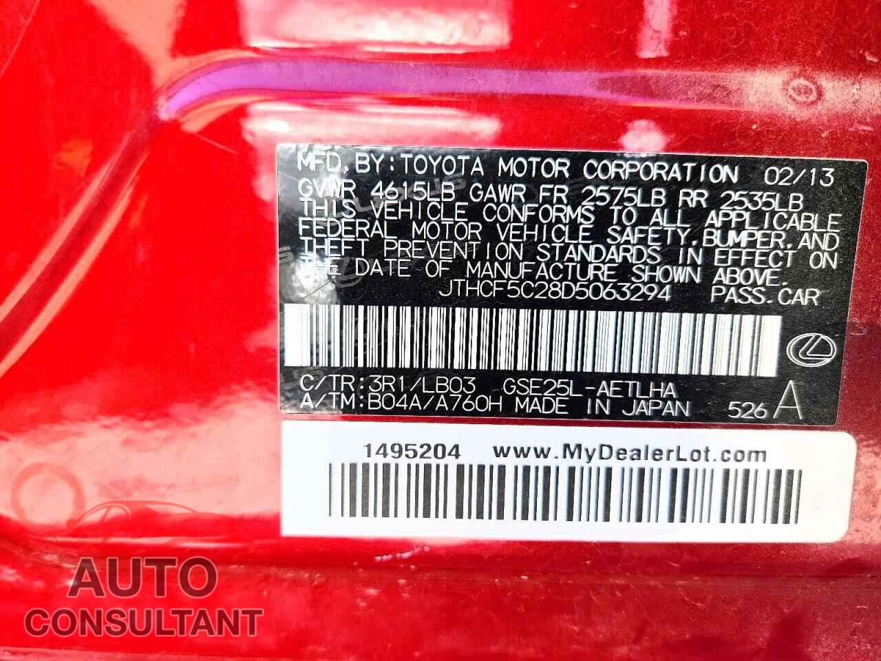 LEXUS IS 2013 - JTHCF5C28D5063294