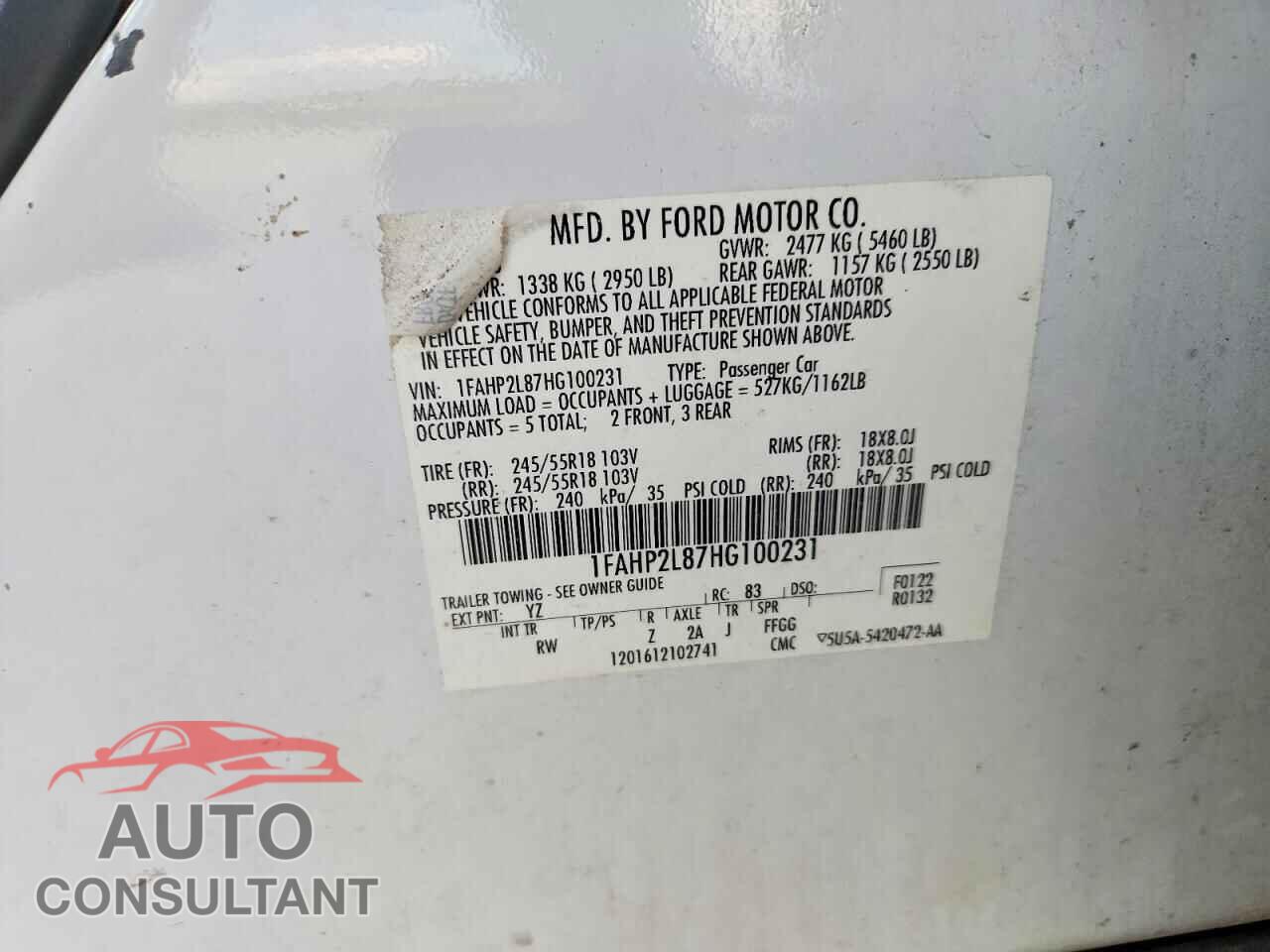 FORD TAURUS 2017 - 1FAHP2L87HG100231