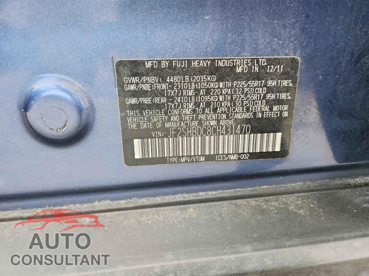 SUBARU FORESTER 2012 - JF2SHBDC8CH431470