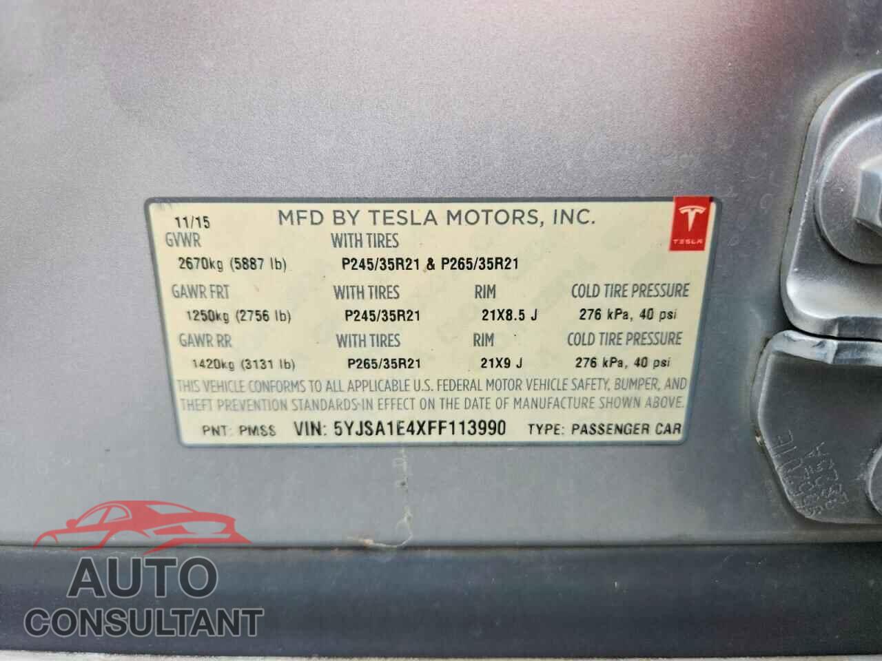 TESLA MODEL S 2015 - 5YJSA1E4XFF113990