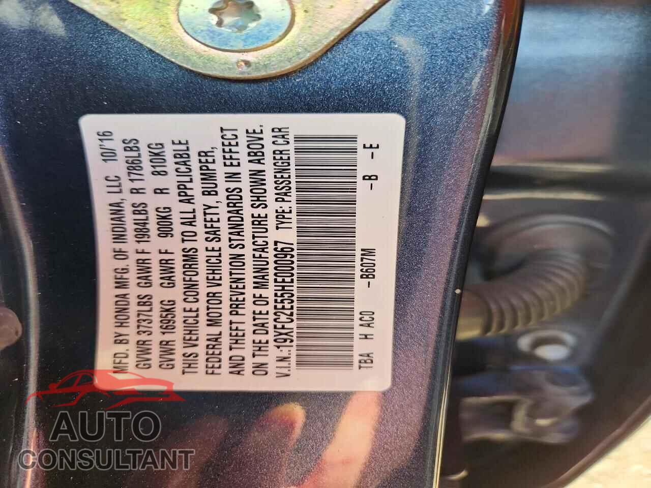 HONDA CIVIC 2017 - 19XFC2E55HE000967