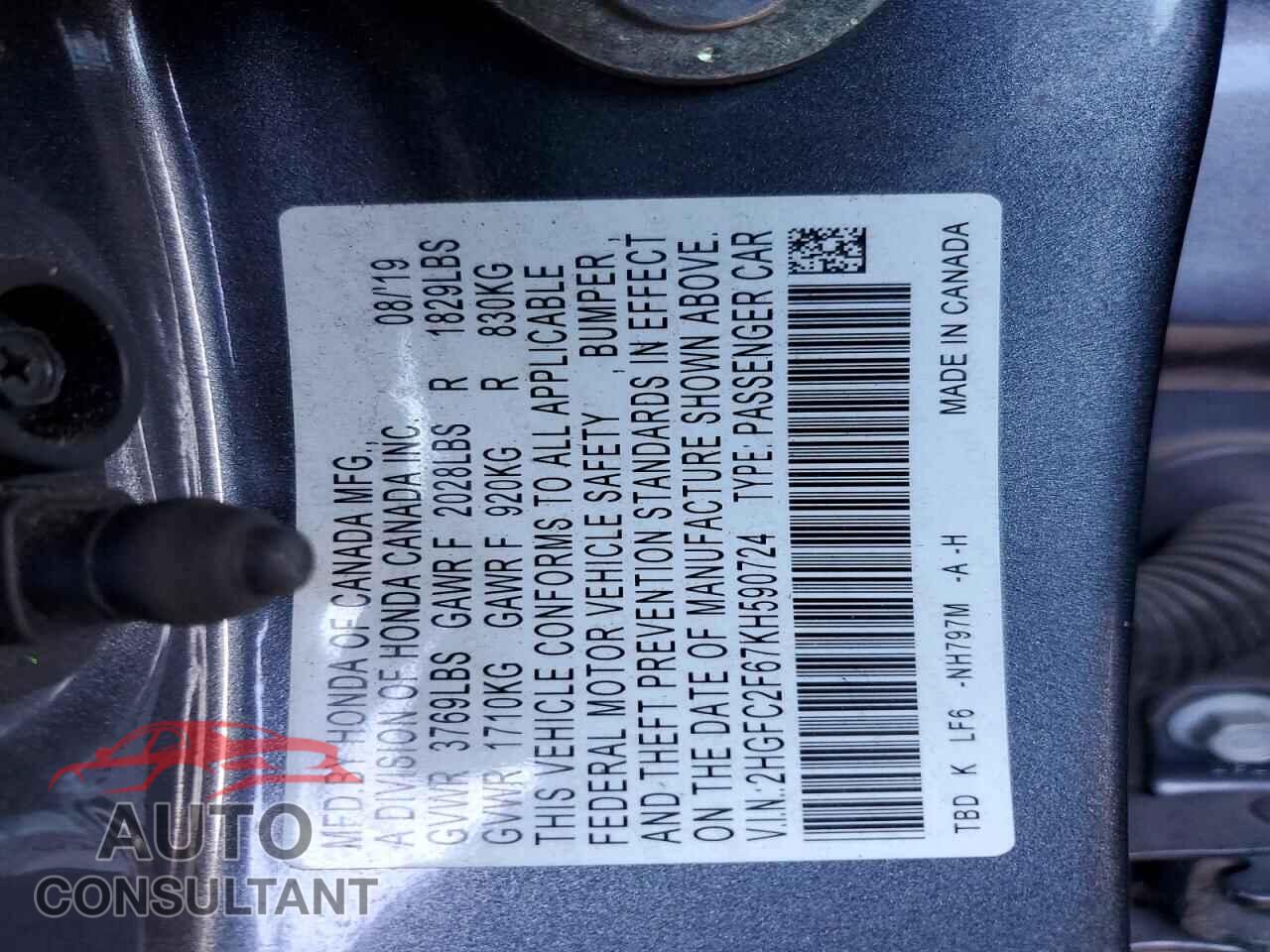 HONDA CIVIC 2019 - 2HGFC2F67KH590724