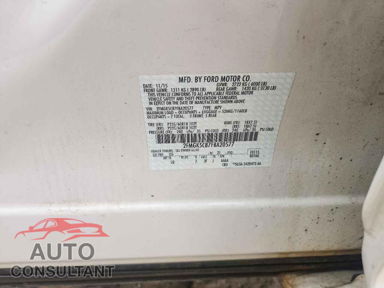 FORD FLEX 2015 - 2FMGK5C87FBA20577