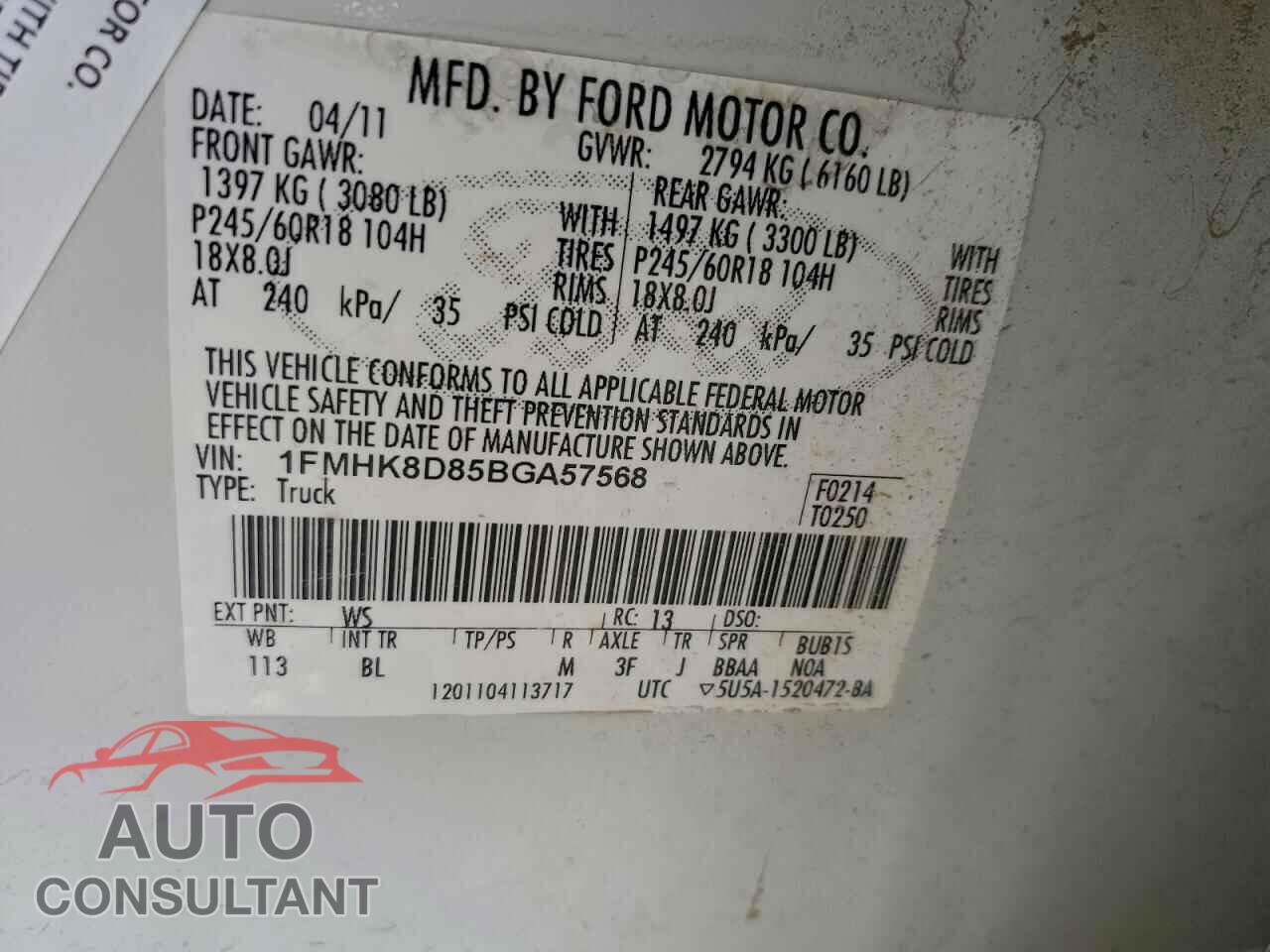 FORD EXPLORER 2011 - 1FMHK8D85BGA57568
