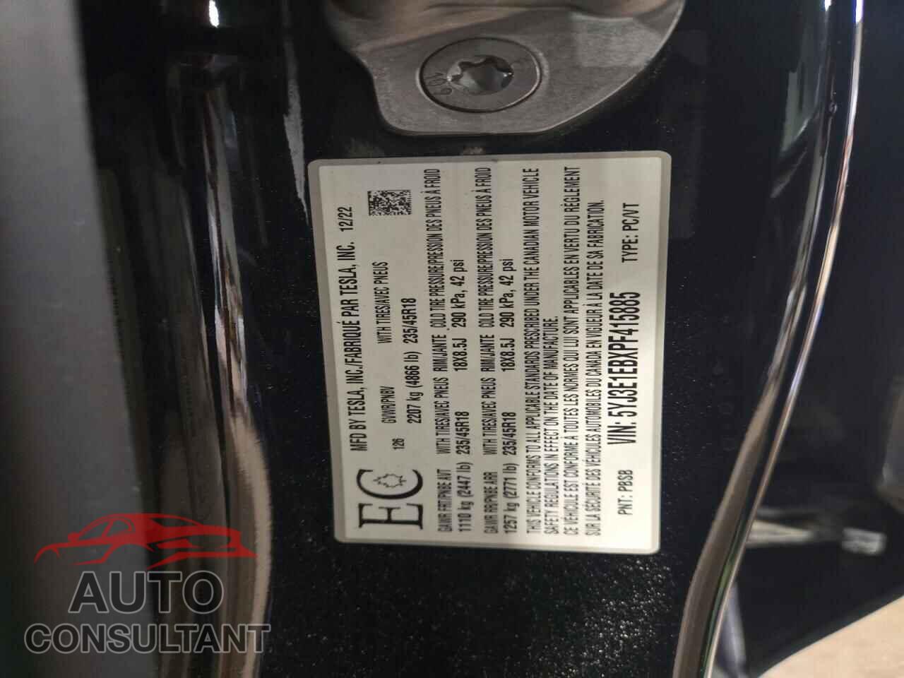 TESLA MODEL 3 2023 - 5YJ3E1EBXPF415885